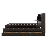 LED Platform Bed With Trundle With Storage Headboard With Drawers