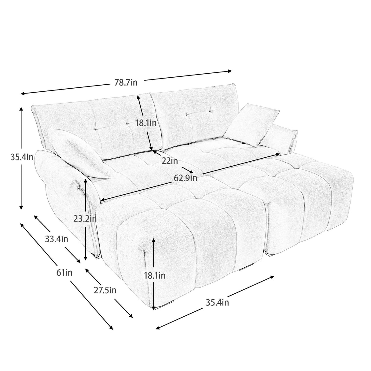 Elegant Sofa Set With Ottoman And Pillows, Textured Chenille, High Resilience Cushions