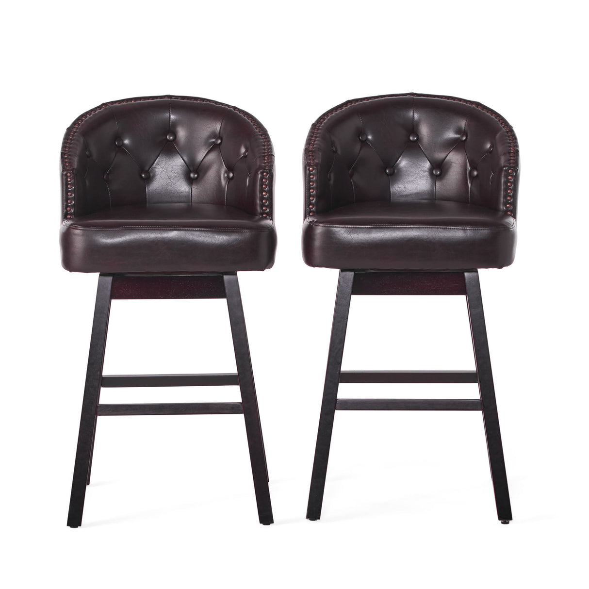 Mellifluous - 360 Degree Swivel Bar Stool With Stunning Nailhead Trim, (Set of 2)