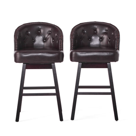 Mellifluous - 360 Degree Swivel Bar Stool With Stunning Nailhead Trim, (Set of 2)