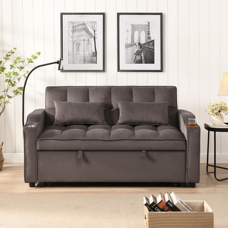 Modern Loveseat With Pullout Bed, Adjustable Reclining Backrest