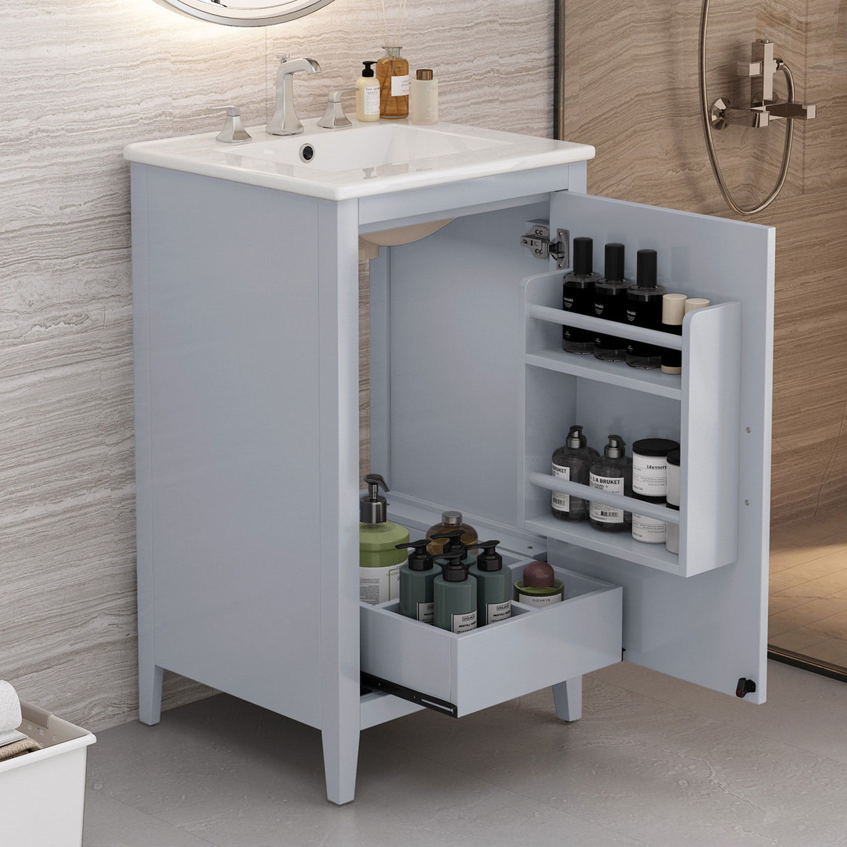 Modern Bathroom Vanity With Sink, Functional Drawer, Soft- Closing Door