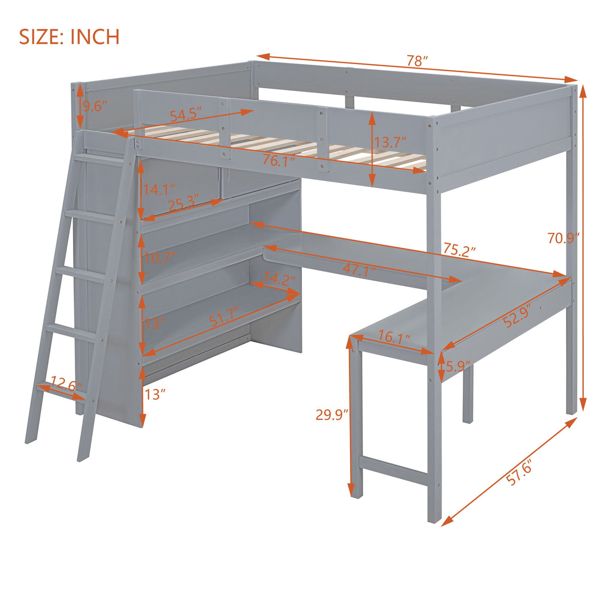 Modern Loft Bed With Desk And Shelves