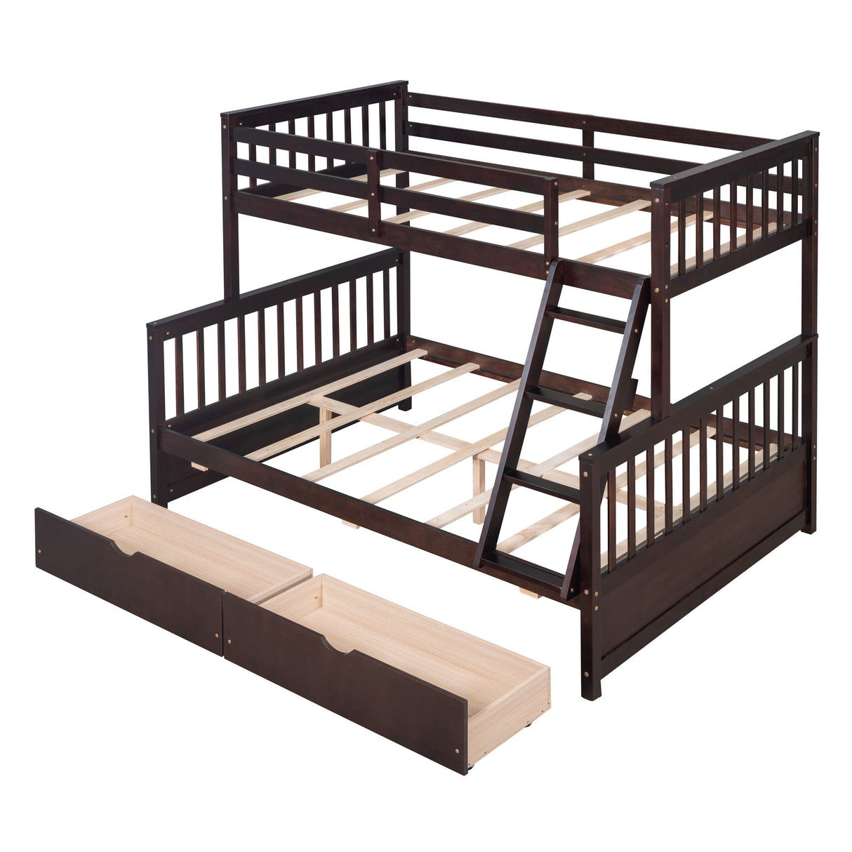 Twin Over Full Bunk Bed With Ladders And Two Storage Drawers - Espresso