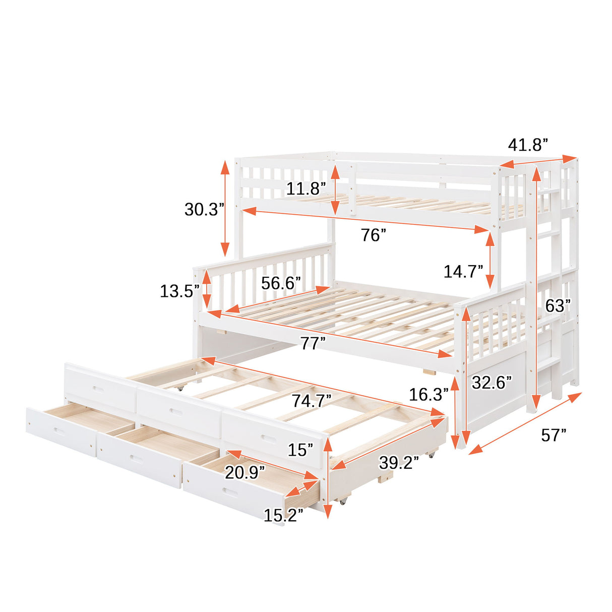 Bunk Bed With Twin Size Trundle And Drawers