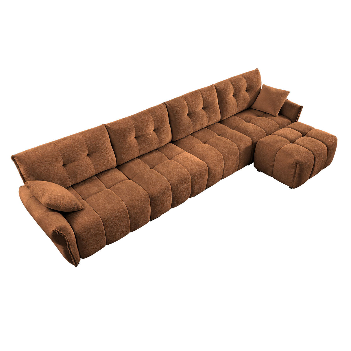 Elegant Sofa Set With Ottoman And Pillows, Textured Chenille, High Resilience Cushions
