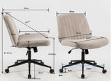 Cross Legged Office Chair, Wide Comfty Desk Chair, Vanity Home Chair, Armless Computer Task Chair With Wheels, Swivel And Height Adjustable - Beige