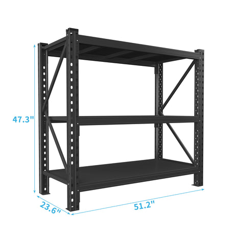 3 Tier Industrial Shelving Rack, Heavy Duty Steel Shelving Unit Adjustable - Black
