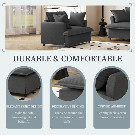 Oversized Single Seat Sofa Module For Modular Sectional Wide Seat, Armchair With Pillows Modern Upholstered Comfy Single Couch Lounge