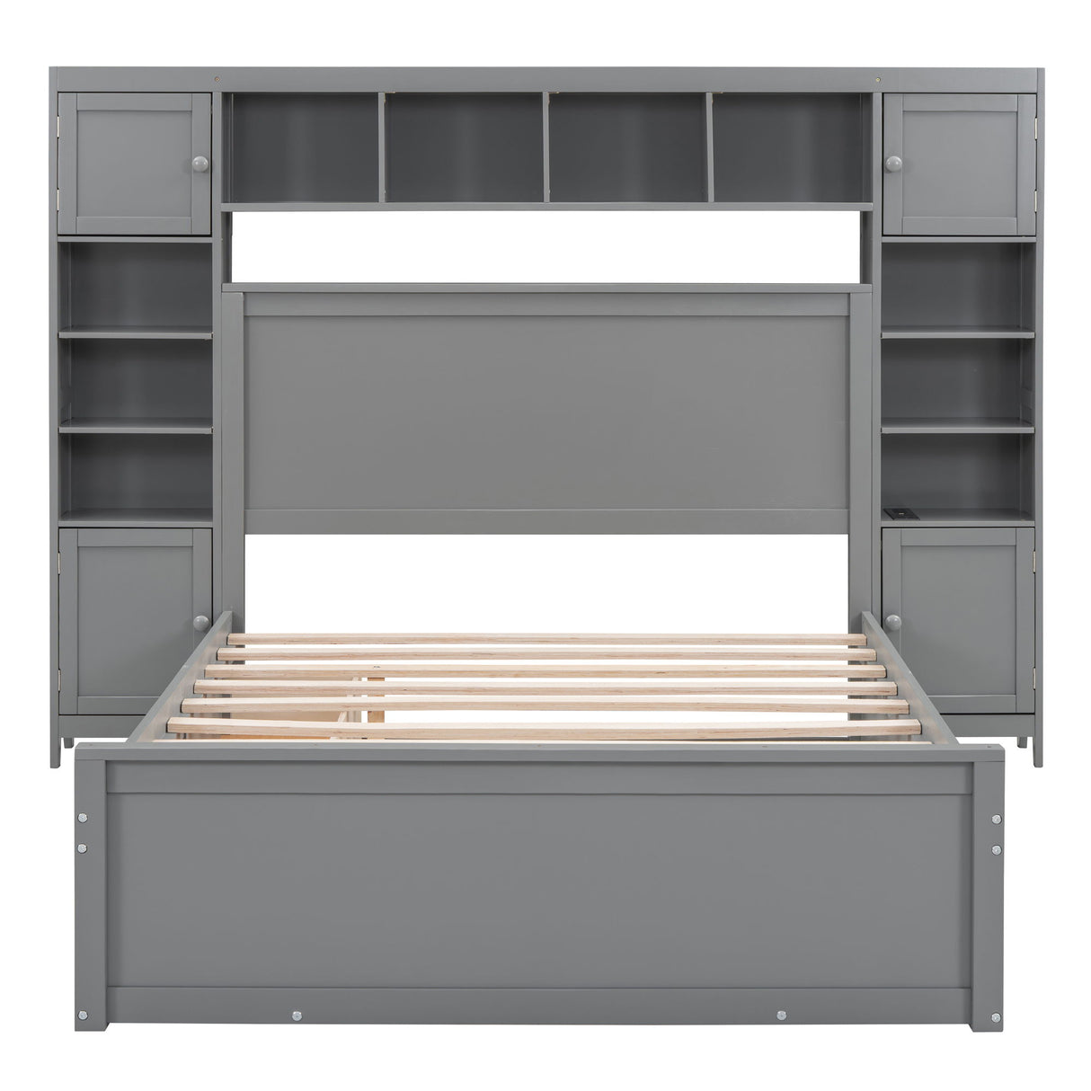 Bed With All In One Cabinet, Shelf And Sockets, Trundle