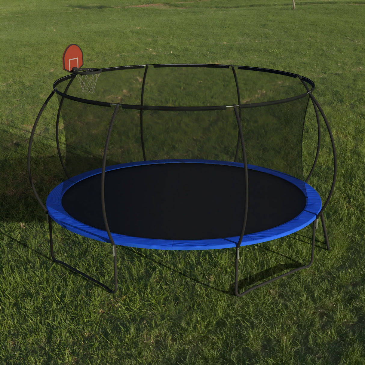 Pumpkin 14 Ft Outdoor Trampoline With Basketball Hoop Enclosure Net Ladder And Metal - Black / Blue