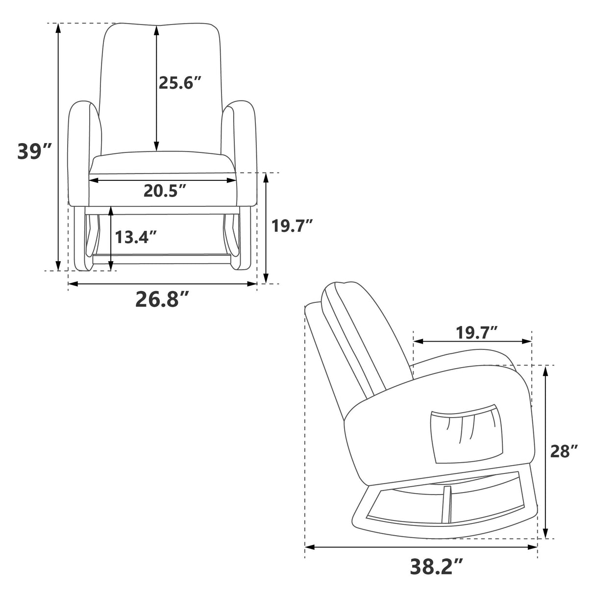 Modern Accent Rocker Armchair With Side Pocket, Upholstered High Back
