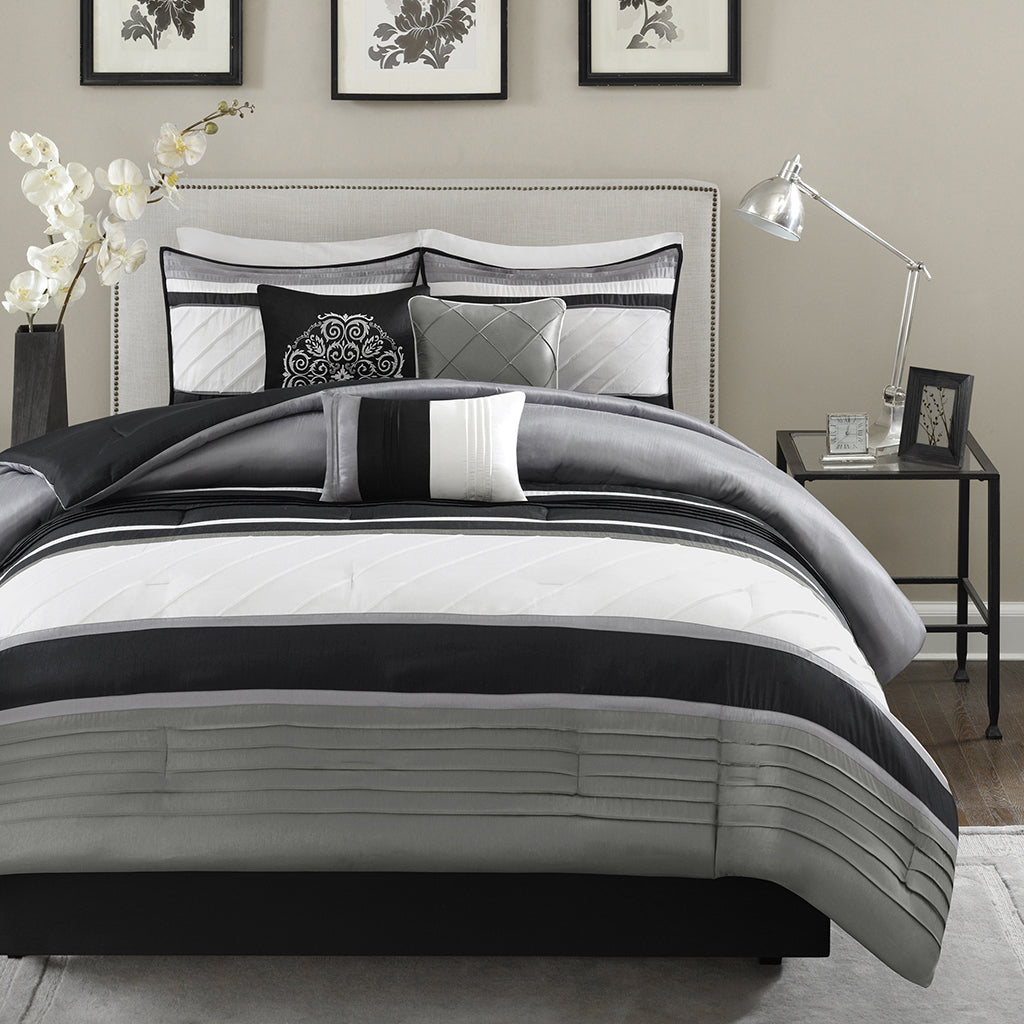 7 Piece Comforter Set Grey Queen