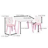 Table And Chair Set, 3 Piece Wooden Toddler Desk With Animal Backrest - Pink / White