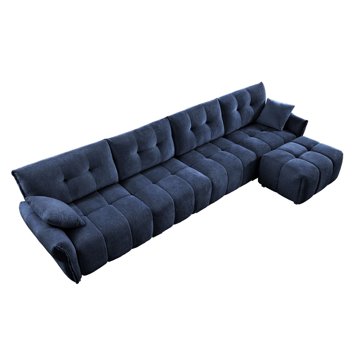 Elegant Sofa Set With Ottoman And Pillows, Textured Chenille, High Resilience Cushions