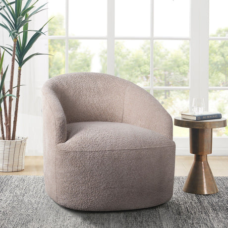Modern Upholstered 360 Degree Swivel Chair Faux Fabric Solid Wood Frame - Beige