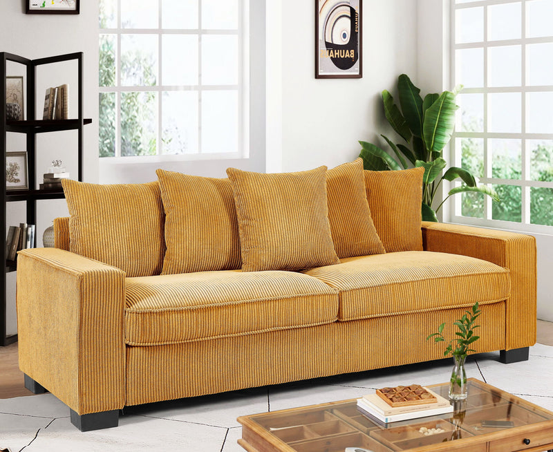 Luxe Sofa With 5 Matching Toss Pillows, Sleek Design, Spacious And Comfortable 3 Seater Couch