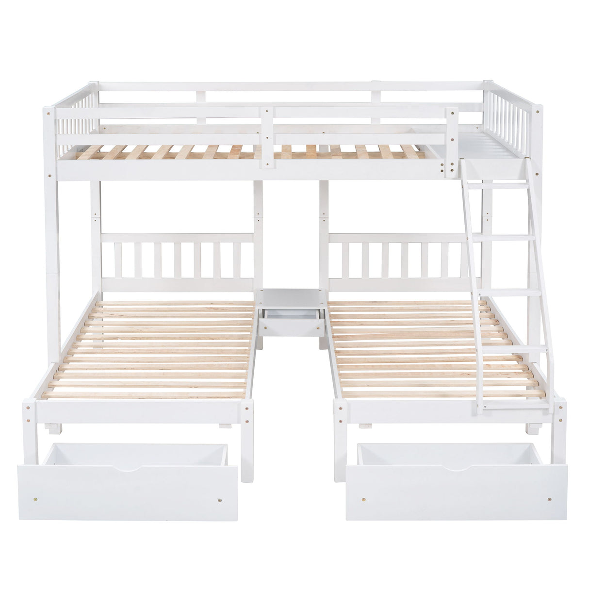 Triple Bunk Bed With Drawers And Guardrails