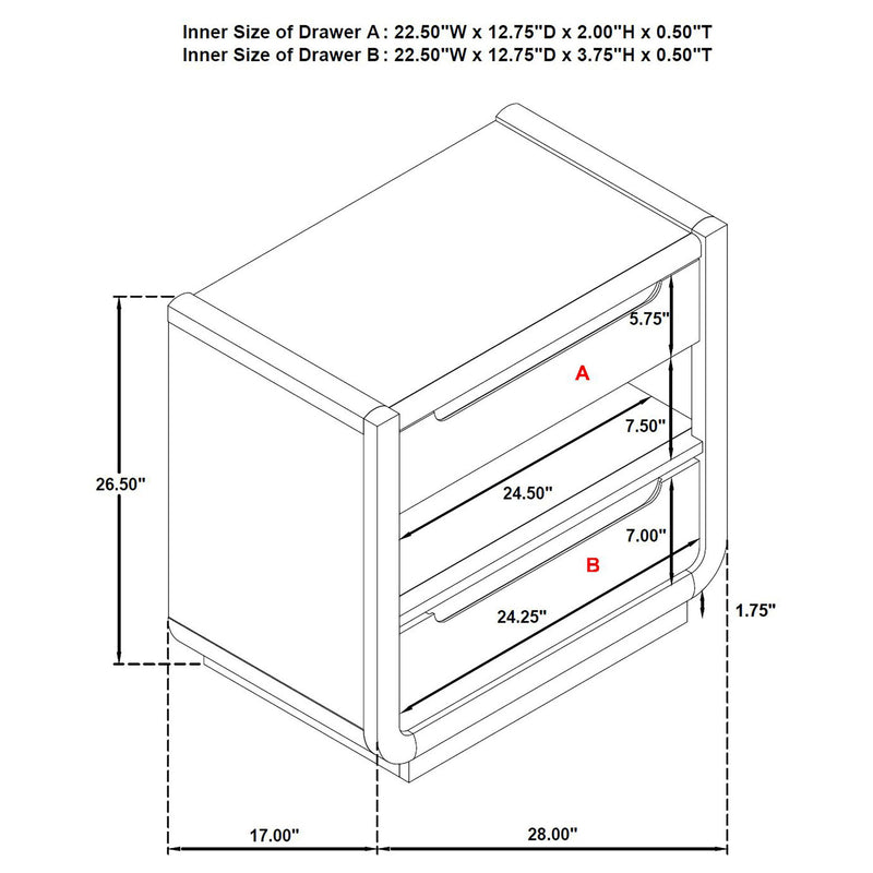 Bangor - 2 Drawer LED Nightstand With USB - Black