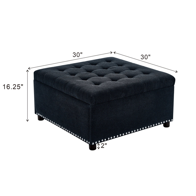 Square Tufted Storage Ottoman With Nailhead Trim