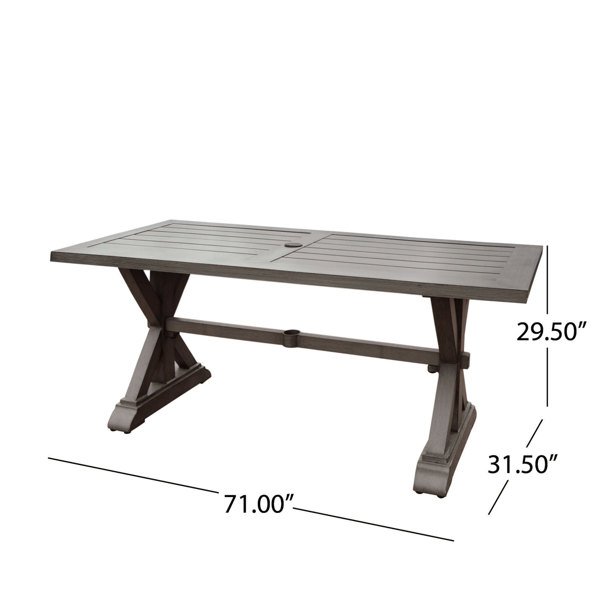 Modern Outdoor Dining Table With X Shaped Legs, Umbrella Hole