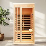 Deluxe Version Plus 1 Person Far Infrared Hemlock Sauna Room With LED Colour Lights - Natural