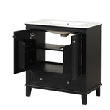 30" Bathroom Vanity With Sink Combo, Multi Functional Bathroom Cabinet With Doors And Drawer - Black