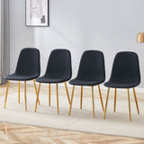 Luxury Simple Chair (Set of 4) Linen Cotton High Resilience Dining Chair With Metal en Legs - Black / Gold