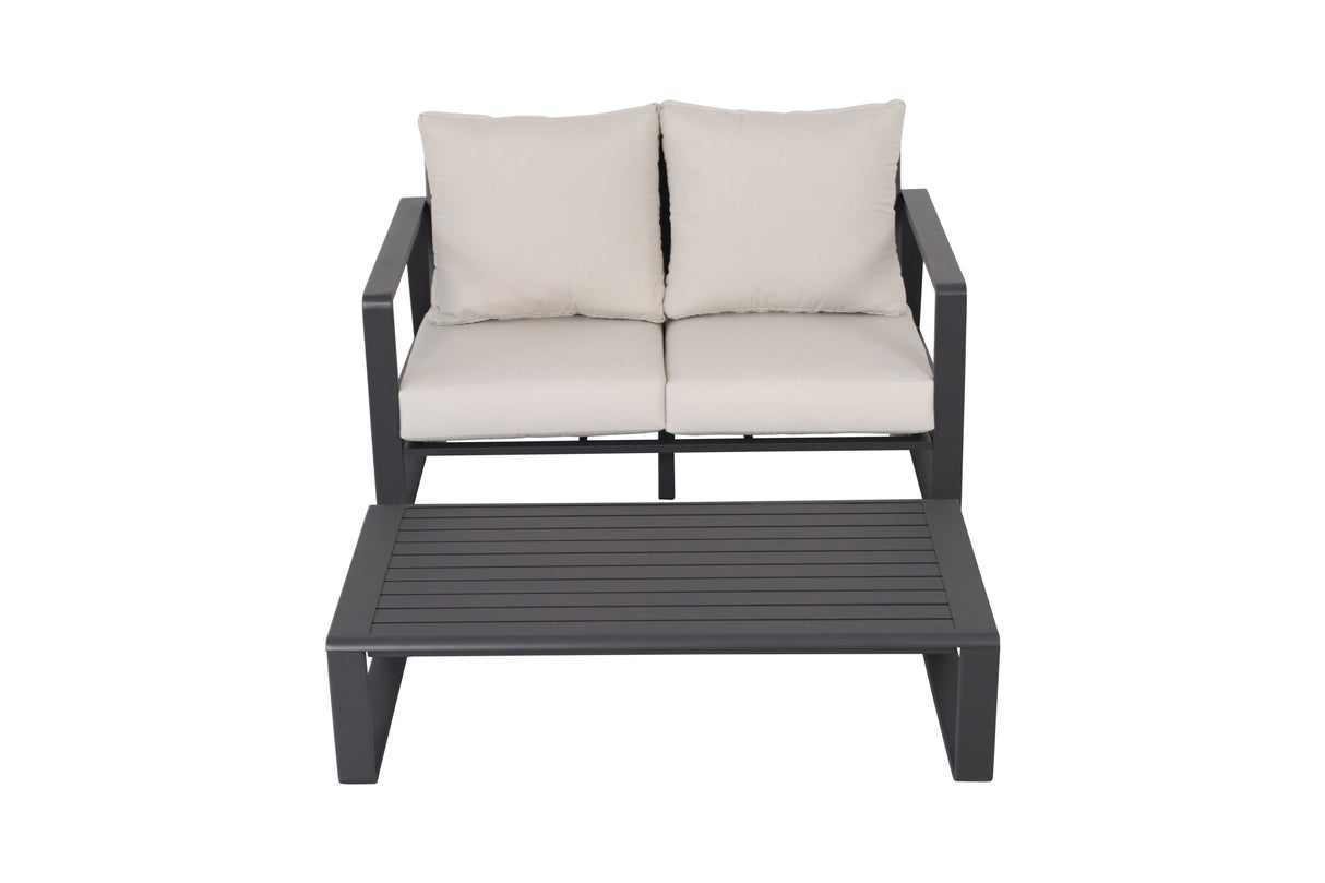 Double Sofa With Rectangular Coffee Table, American Cloth Cushion Tino Tino - Milky White