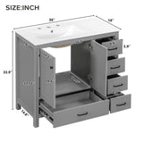 Bathroom Vanity With Ceramic Sink Combo, Abundant Storage Cabinet 2 Soft Close Doors And 5 Drawers