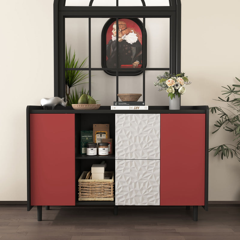 Modern Sideboard Buffet Cabinet With Doors And Unique Panel Styling
