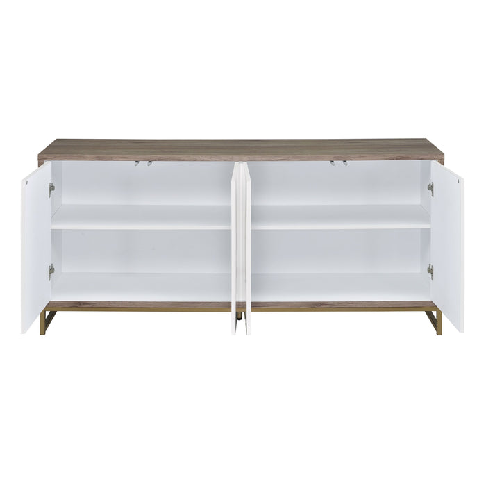 ACME Paavan Console Cabinet, White Marble Paint, Oak & Champagne AC02343