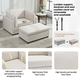 Wide Modern Oversized Armchair With Ottoman Stool, Single Sofa With Lumbar Support, Accent Chair