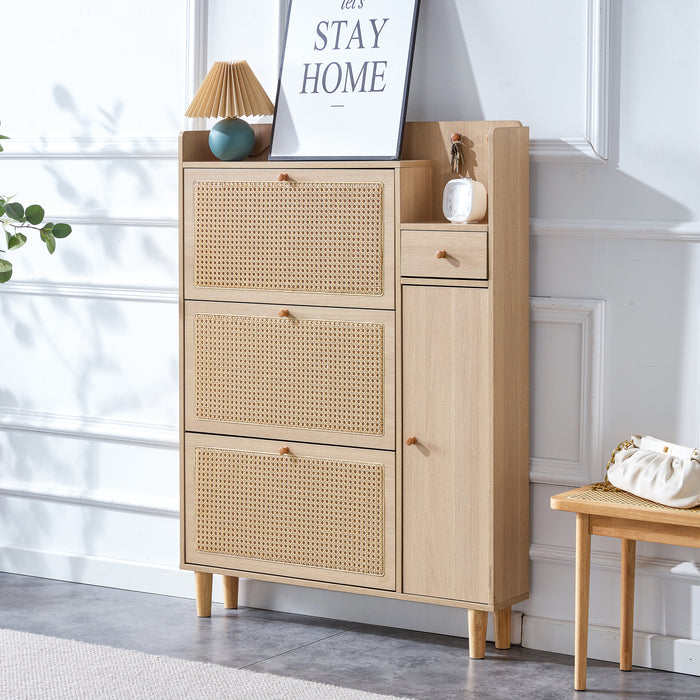 Modern minimalist storage cabinet MDF bed top cabinet Japanese rattan shoe cabinet, small home furniture. Suitable for hallways and living rooms