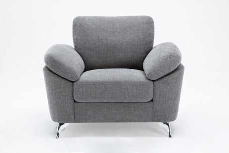Villanelle - Linen Chair With Chrome Finish Legs - Light Gray