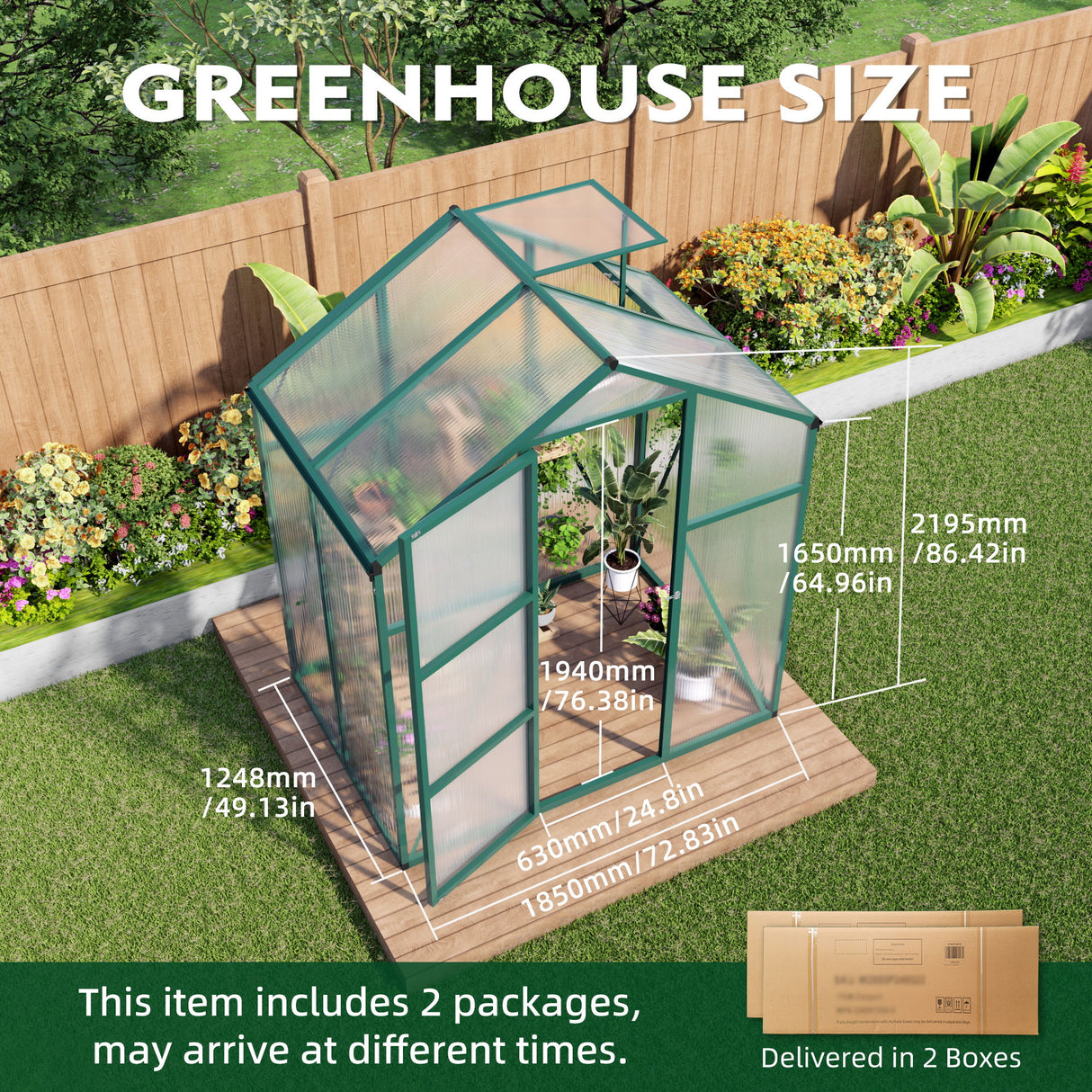 Polycarbonate Walk-In Greenhouse, Raised Base For Outdoor In All Season