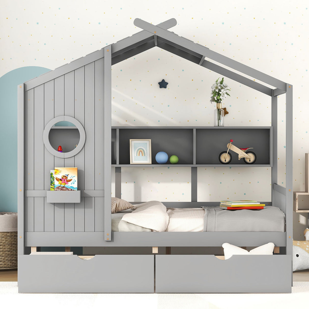 Modern Design House Bed With Storage Shelf