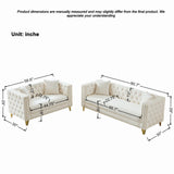 3 And 2 Seater Deep Seat Sofa With Button Nailhead, Square Arm Couches, Furniture For Living Room - Beige