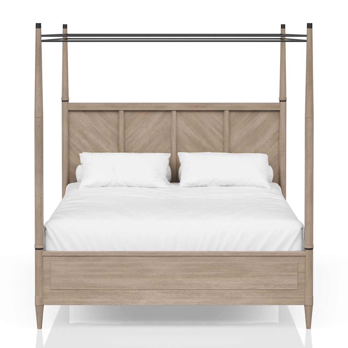 Queen Canopy Bedroom Set With A 2 Drawer Nightstand A Modern Dresser With Poster Mirror And A Door Chest - Sand