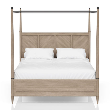 Queen Canopy Bedroom Set With A 2 Drawer Nightstand A Modern Dresser With Poster Mirror And A Door Chest - Sand