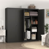 Metal Wardrobe Cabinet With Hanging Rod And Lock Adjustable Shelves Clothing Locker Storage - Black