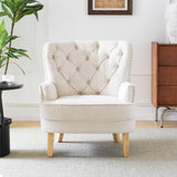 Vintage Style Club Chair, Granular Plush Fabric, Rubber Wood Legs - Almond