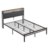 Modern Bed Frame With LED Lights, Upholstered Headboard, USB Charging