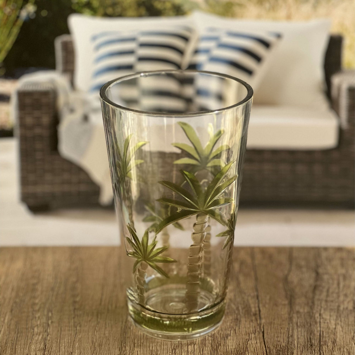 Palm Tree Design Acrylic Hi Ball Glasses Plastic, Bpa Free (Set of 4), 20Oz - Clear