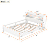 Wood Platform Bed With Built In LED Light, Storage Headboard And Guardrail
