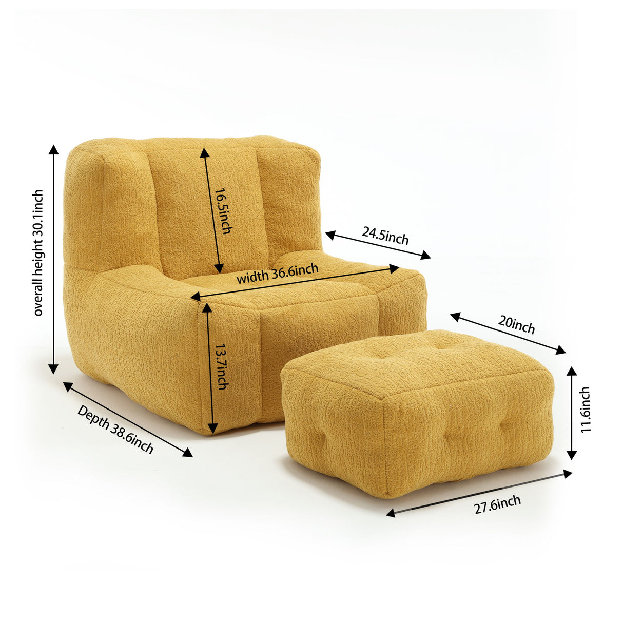 Modern Indoor Fluffy Bean Bag Chair With Memory Foam And Ottoman, Super Soft