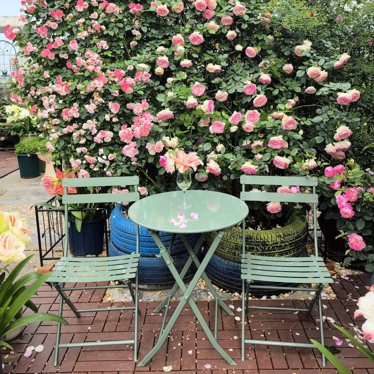 3 Piece Patio Bistro Set Of Foldable Round Table And Chairs