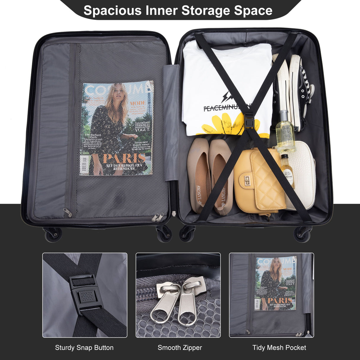 Expandable 3 Piece Luggage Sets Lightweight & Durable Suitcase, Spinner Wheels, Tsa Lock
