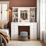 Vanity Desk With LED Lighted Mirror, Makeup Vanity With 11 Drawers, Adjustable Lighting - White