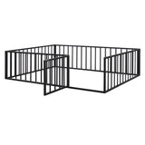 Queen Size Floor Bed Frame With Fence And Door - Black